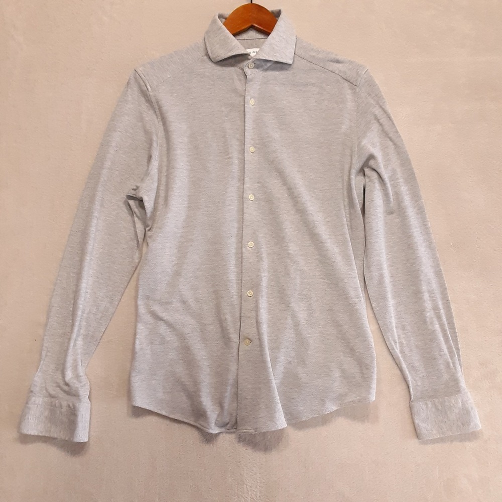 Reiss Mens Gale Cotton Jersey Cutaway LS Button Shirt Medium Grey Melange Slim